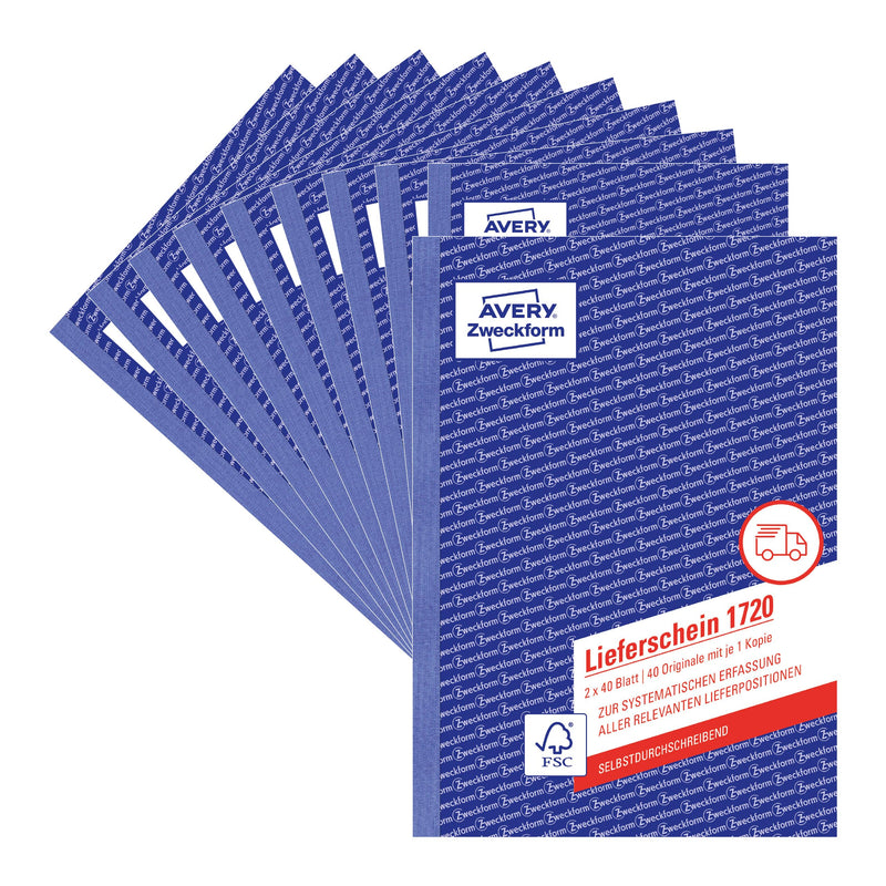 AVERY Zweckform 1720-10 Lieferschein (A5, selbstdurchschreibend, 2x40 Blatt) 10er Pack weiß/gelb