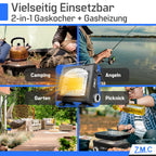 Z.M.C 2-in-1 Tragbare Gasheizung und Gaskocher + 16 Gaskartuschen 227g, multifunktionale Keramikheizung, Camping Heizung 1,7 kW, Gasheizer für Outdoor, Balkon, mobile Heizstrahler mit Piezozündung