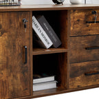 TUKAILAI Rollcontainer Abschließbar mit 3 Schubladen, Lagerung Fach und Offene Regale, Aktenschrank, Büroschrank mit Rollen, Dokumente in DIN-A4, Legal, Letter-Format, Büromöbel, braun