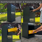 Metzler Paketbox, Briefkasten mit großem Paketfach in Anthrazit, personalisierte Paketbox für draußen, Standbriefkasten mit Paketfach, Paketkasten, Postbox mit Gravur, rostfrei und massiv - Bispo 2