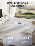Dreo Standventilator mit intelligenter Steuerung, 101,6–111,8 cm höhenverstellbar, DC leiser Ventilator für Schlafzimmer, 120°+85° omnidirektionaler oszillierender Ventilator, 30,5 m Luftstrom, 10