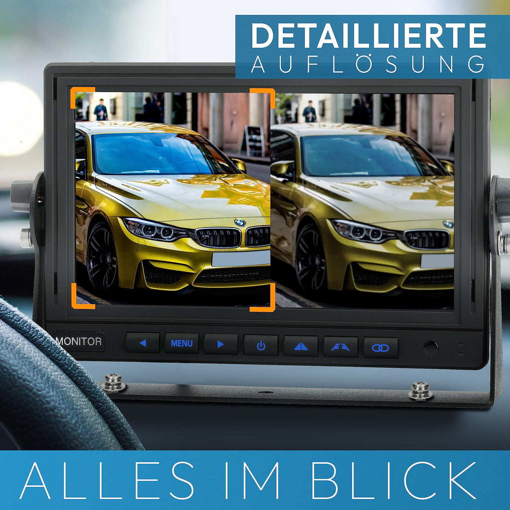VSG24 Camper Rückfahrkamera Wohnmobil Wohnwagen/Rückfahrsystem Camera/Nachtsicht & Wetterfest/einfaches Nachrüsten Einparkhilfe Kamera hinten Frontkamera LKW Anhänger 12V-24V Set Schwarz