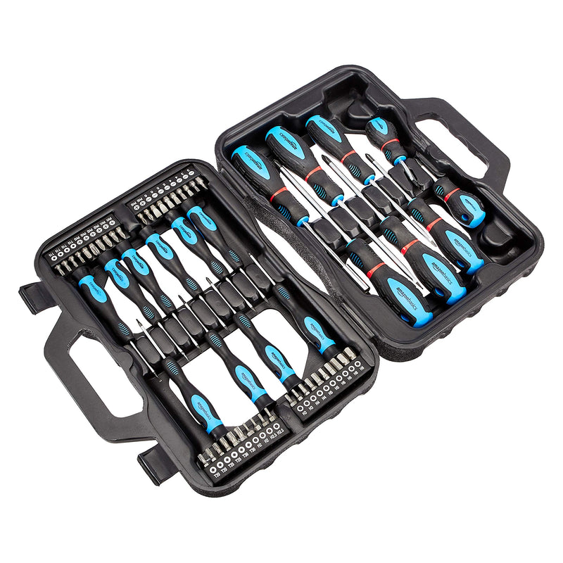 Amazon Basics Schraubendreher-Set, 58 Stück, Präzisions-Schlitze, Kreuzschlitz, Torx, Schwarz