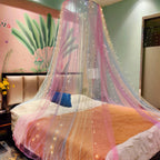 Eimilaly Prinzessin Betthimmel mit 250pcs Warm White Curtain Lichter, Regenbogen Betthimmel für Mädchen Zimmer Dekoration, 30D verschlüsselten Stoff