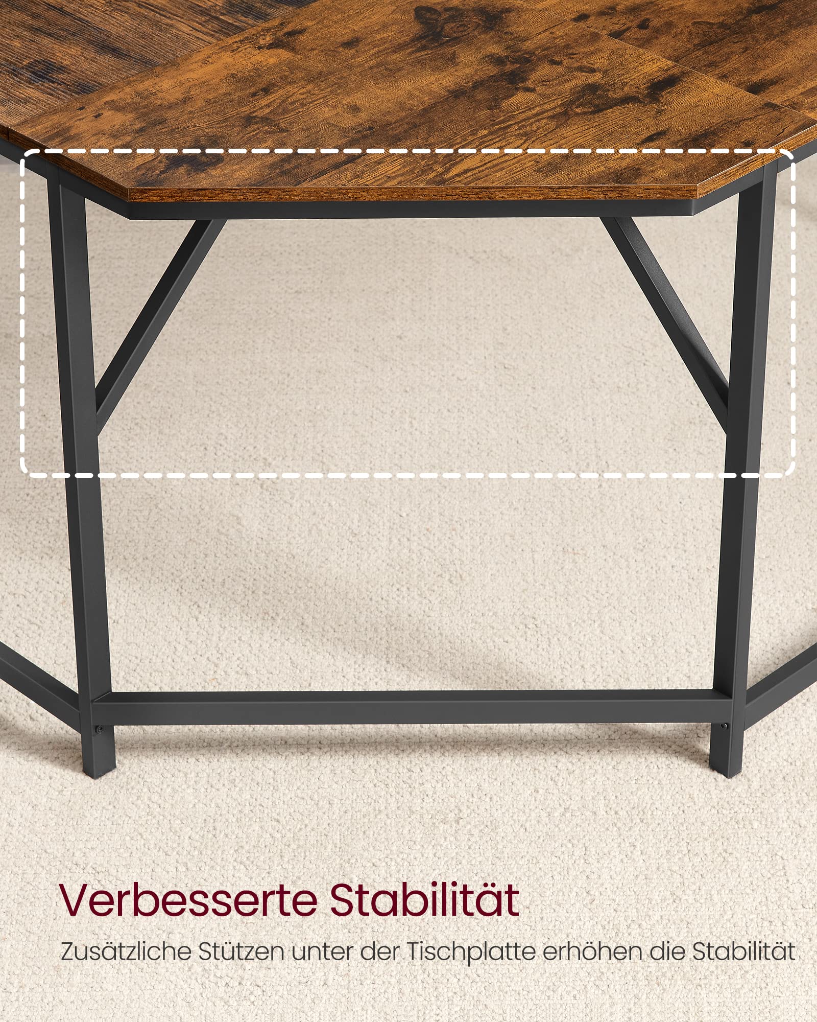 VASAGLE Eckschreibtisch, L-förmiger Computertisch, 149 x 149 x 76 cm, platzsparender Bürotisch, Homeoffice, Gaming, vintagebraun-tintenschwarz LWD73X