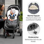 Zamboo Universal Fußsack für Babyschale, Kinderwagen Wanne und Buggy - 2in1 Winterfußsack und Sitzauflage aus kuscheligem Fleece, Baby Fusssack mit Tasche - Grau