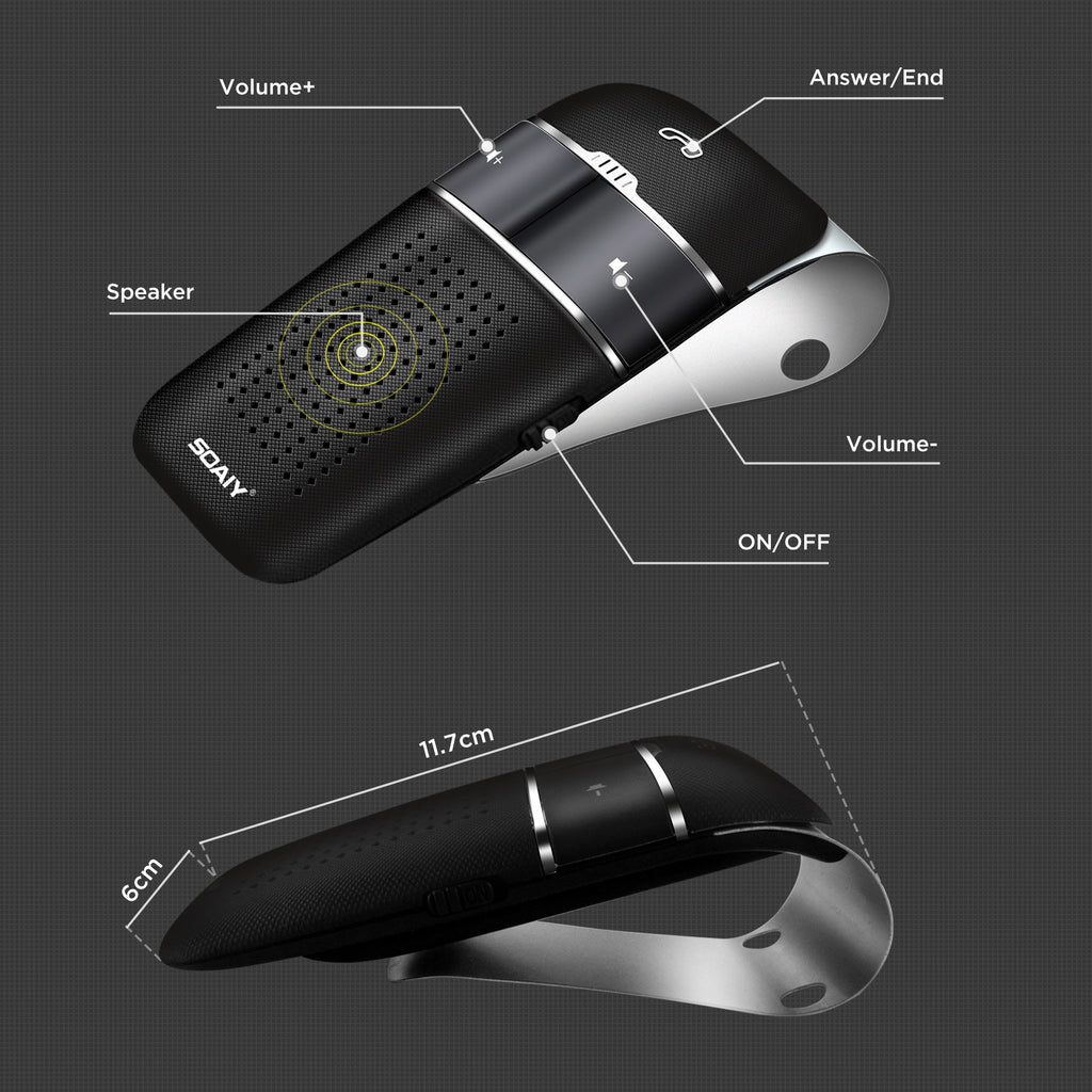 SOAIY S32 Auto Kfz Bluetooth V5.0 Freisprecheinrichtung Freisprechanlage Car-Kit für Sonnenblende Automatische Abschaltung und Aktivierung möglich Musik GPS Unterstützung mit Deutscher Sprachausgabe