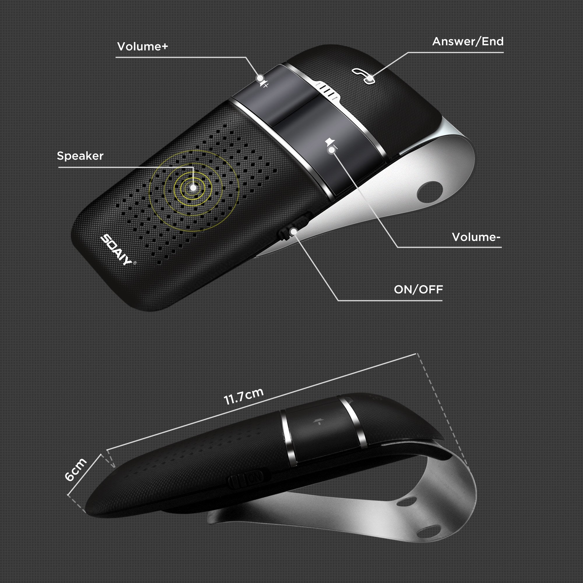 SOAIY S32 Auto Kfz Bluetooth V5.0 Freisprecheinrichtung Freisprechanlage Car-Kit für Sonnenblende Automatische Abschaltung und Aktivierung möglich Musik GPS Unterstützung mit Deutscher Sprachausgabe