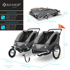 KESSER® Kinderanhänger Fahrradanhänger 360° Drehbar mit Federung 2in1 Joggerfunktion Kinderfahrradanhänger + 5-Punkt Gurt Jogger Fahrrad Anhänger für 1 bis 2 Kinder max. 40kg Inkl. Warnfahne Hellgrau