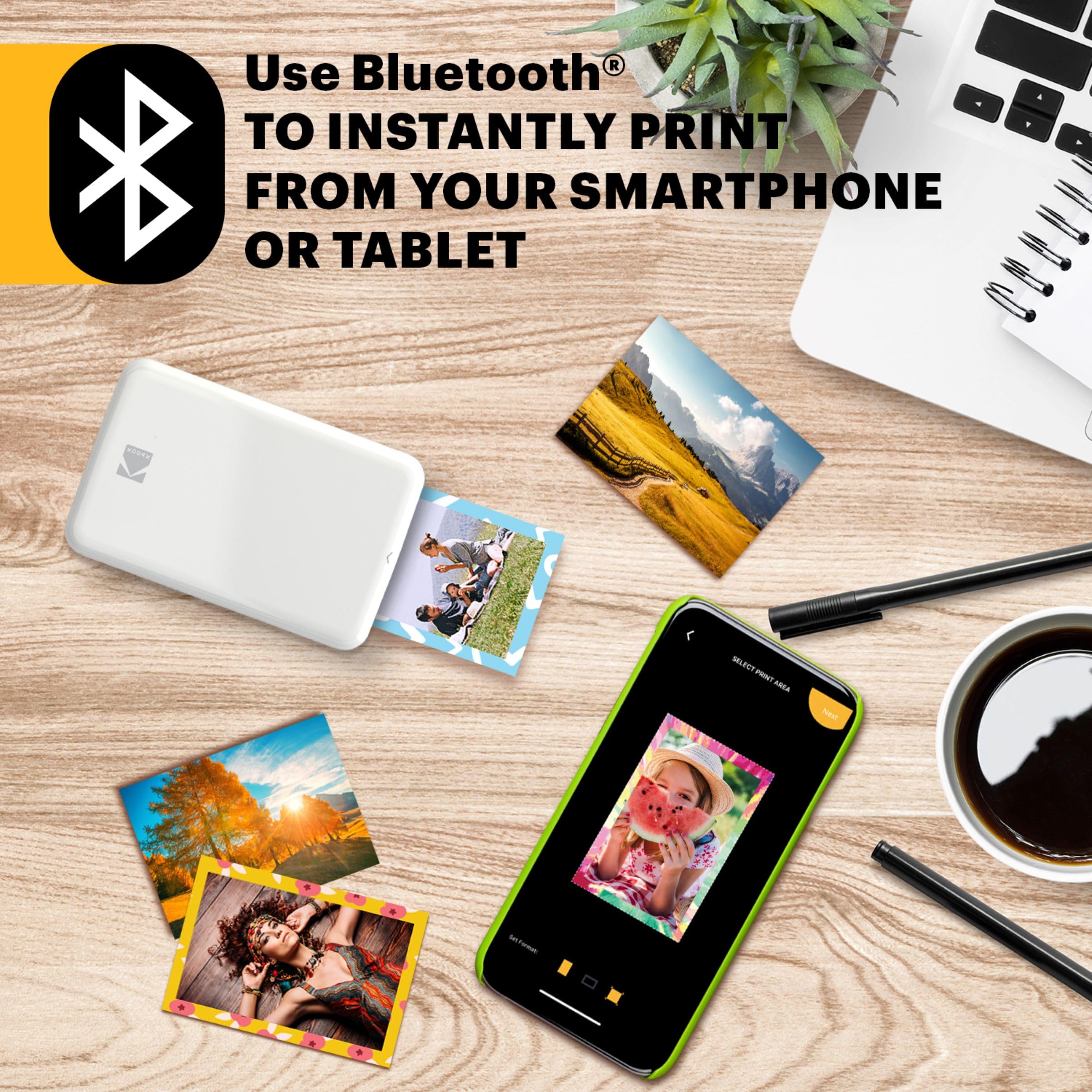 KODAK Step Sofort-Smartphone-Fotodrucker - Tragbarer Mini-Farb-Mobilfotodrucker - Zink 2x3” Klebefotos - Bluetooth-kompatibel mit iOS- & Android-Geräten - Spaßige Bearbeitungs-App - Weiß