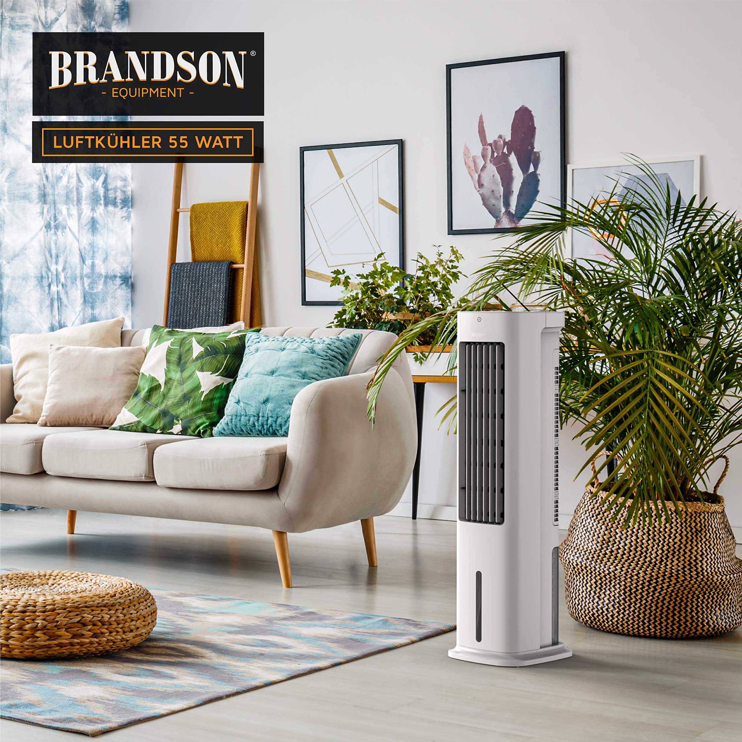 Brandson - Luftkühler mit Wasserkühlung - 5-in-1 - Verdunstungskühler, Luftbefeuchter, Ventilator & Luftreiniger, mobile Klimaanlage ohne Abluftschlauch - Preisträger 2025 - leise - 5L Wassertank