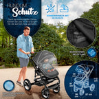 KIDUKU® 3 in 1 Kinderwagen XXL Komplettset | Kombikinderwagen Set inkl. Babywanne Buggy Sportsitz & Auto-Babyschale Fußsack | Vollgummireifen Wickeltasche Handwärmer Regenschutz Kindertisch ECE R129