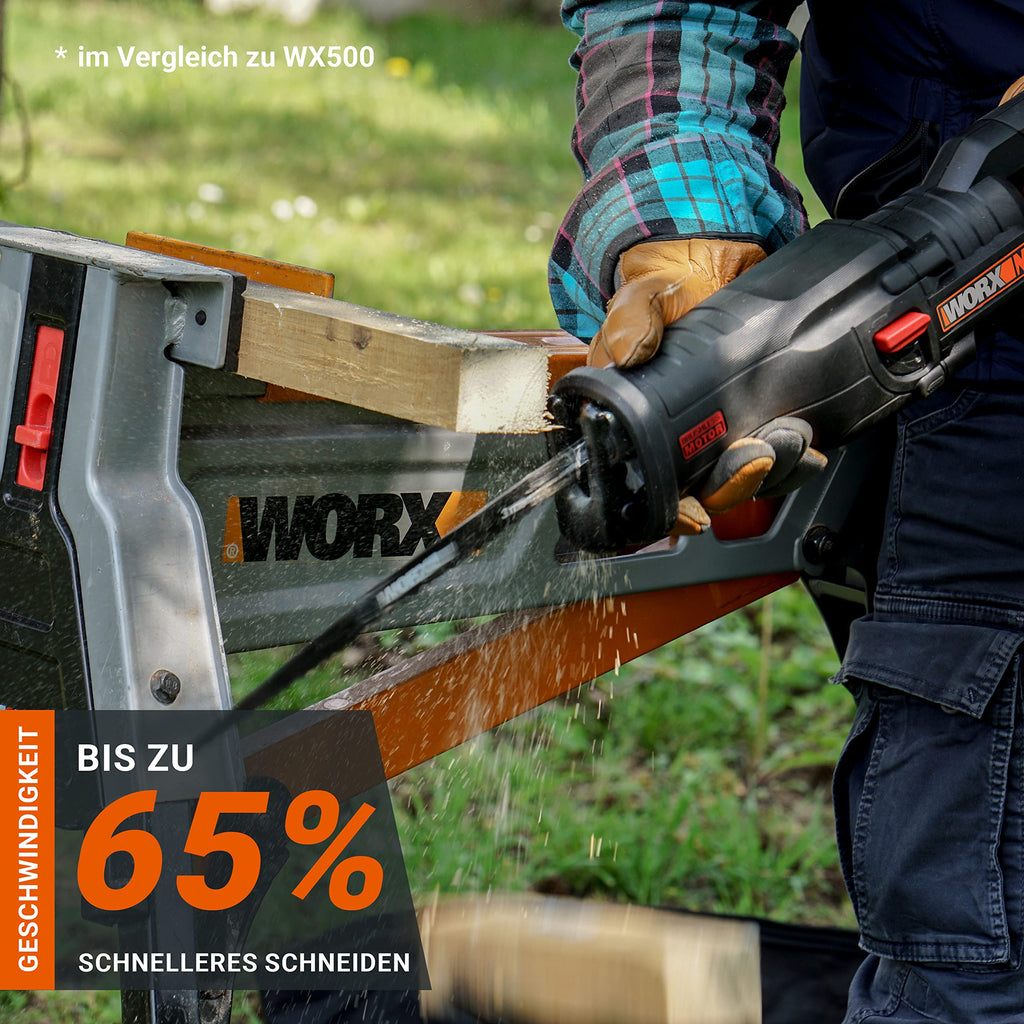 WORX WX516.9 NITRO Akku-Säbelsäge 20V - stark bürstenloser Motor - schneller Sägelblattwechsel - variable Schnittgeschwindigkeit - LED Licht - inkl. Holz- & Metallsägeblatt - ohne Akku & Ladegerät