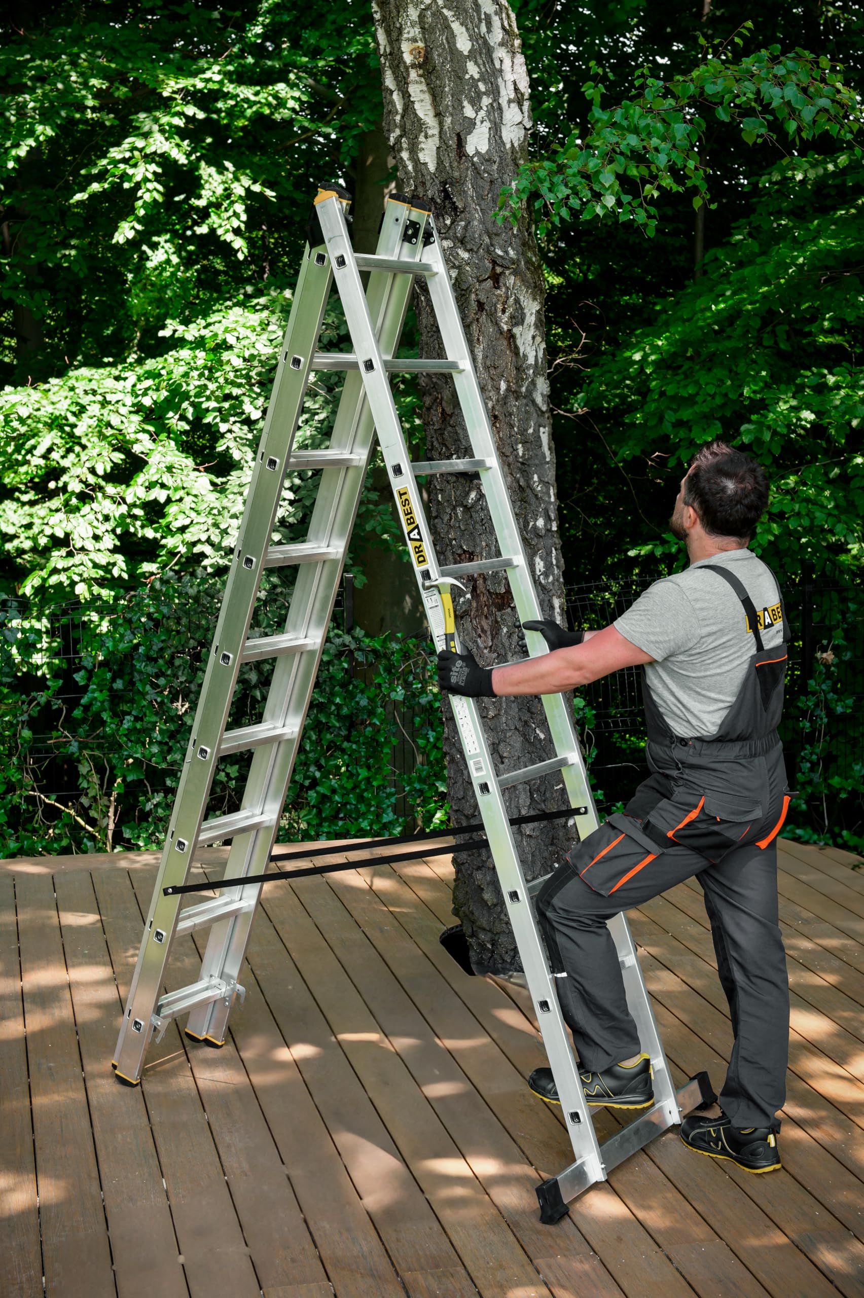 DRABEST Leiter PRO Serie Aluleiter 3-teilig Mehrzweckleiter 3x9 Stufen Leiter Multifunktionsleiter Kombileiter bis 150 kg Beslastbar - Arbeitshöhe 5,83 m - inkl. Eimerhaken
