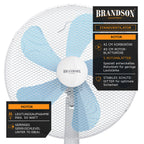 Brandson - Standventilator 50 W - Standlüfter 40 cm - Ventilator höhenverstellbar – Neigungswinkel 30° verstellbar - hoher Luftdurchsatz - 3 Geschwindigkeitsstufen – Oszillation 80° - weiß
