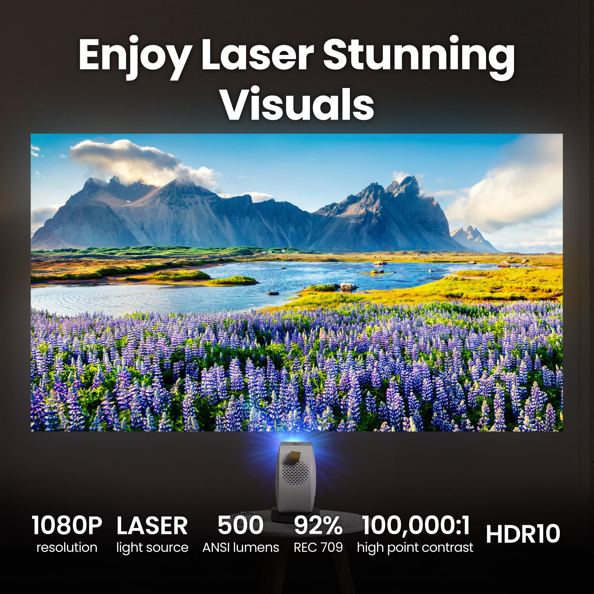 BenQ GV50 1080p Laser Tragbarer Deckenprojektor mit Stativfuß | Drehbare Winkelprojektion | 500 ANSI Lumen | 18W Bass Bluetooth Lautsprecher | Google TV mit Netflix | Chromecast & AirPlay | Autofokus