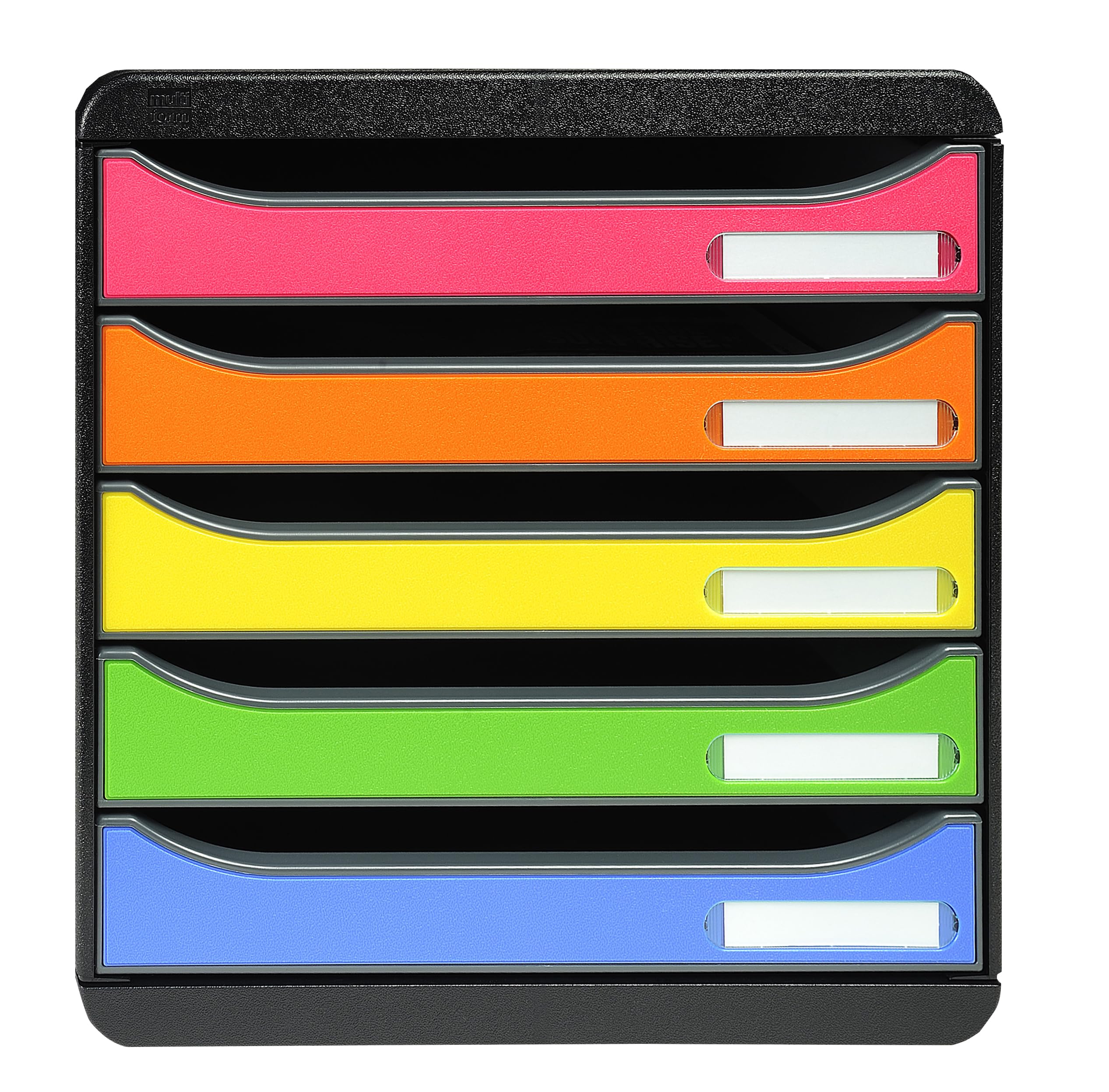 Exacompta 309798D Premium Ablagebox mit 5 Schubladen für DIN A4+ Dokumente. Stapelbare Schubladenbox mit hoher Kapazität für mehr Platz auf dem Schreibtisch Big Box Iderama Schwarz|Bunt