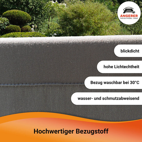 Angerer Stellwand 178 x 178 cm, Sicht- & Sonnenschutz, Raumtrenner, Innen & Outdoor Büro Balkon/Terrasse, Schlafzimmer, Garten, Made in Germany, waschbare Bezüge, Polyacryl hellgrau