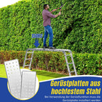 Lospitch 4x3 Mehrzweckleiter, 360cm 7 in 1 Multifunktionsleiter mit 2 plattform, Aluminium Vielzweckleiter mit 2 Transport Rollen bis 150 kg, Arbeitsleiter 12 Stufen, Silber