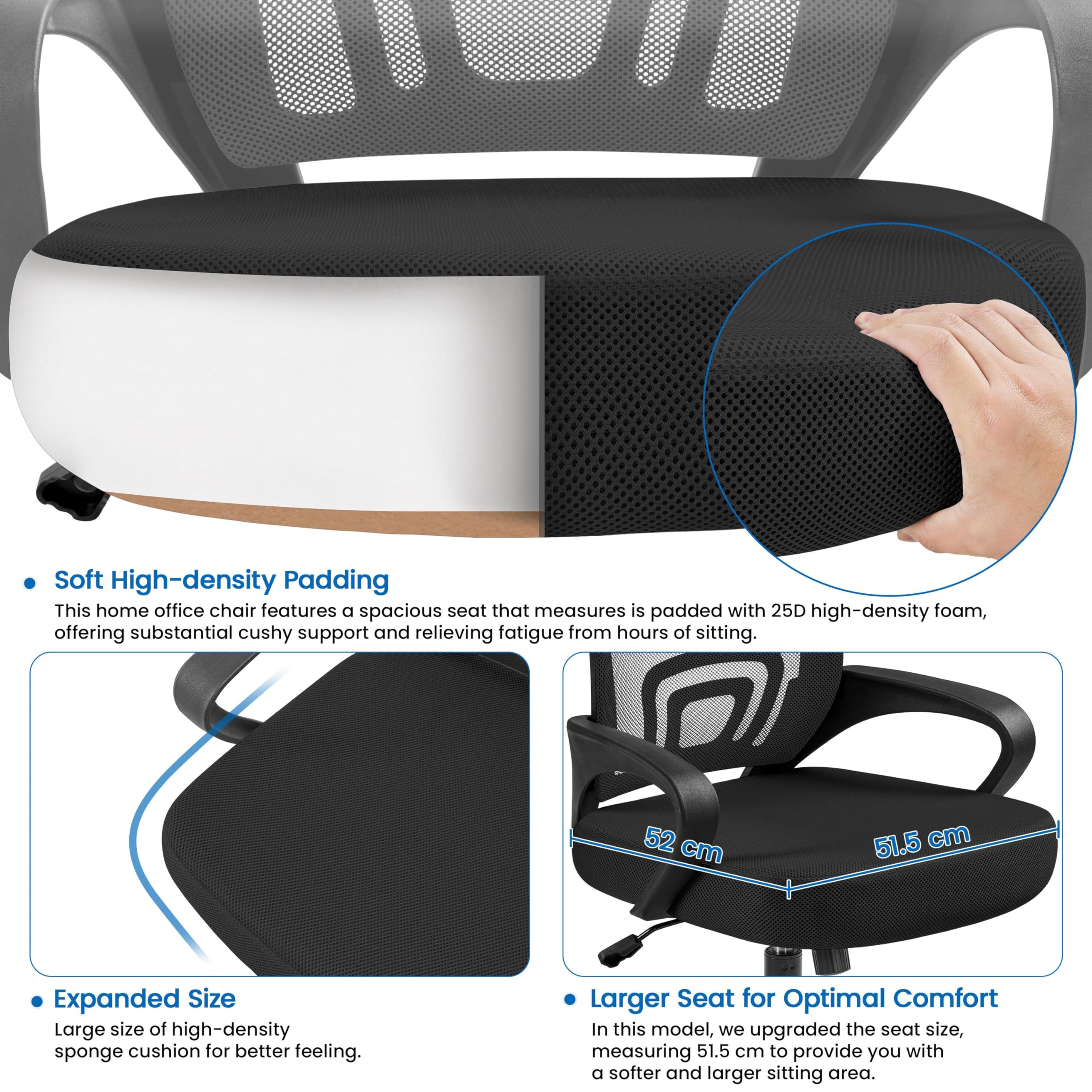 Yaheetech Bürostuhl Ergonomisch, Schreibtischstuhl mit Netzbespannung und Armlehnen, Drehstuhl aus Mesh, Chefsessel Wippfunktion, Höhenverstellbar Rückenschonend bis 136kg Belastbar, Schwarz