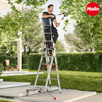 Hailo S100 ProfiLOT 3-teilige Alu-Kombileiter mit LOT-System - gleicht Unebenheiten aus - 2 x 9 + 1 x 8 profilierte Sprossen belastbar bis 150 kg - Aluleiter made in Germany - Leiter rostfrei - silber