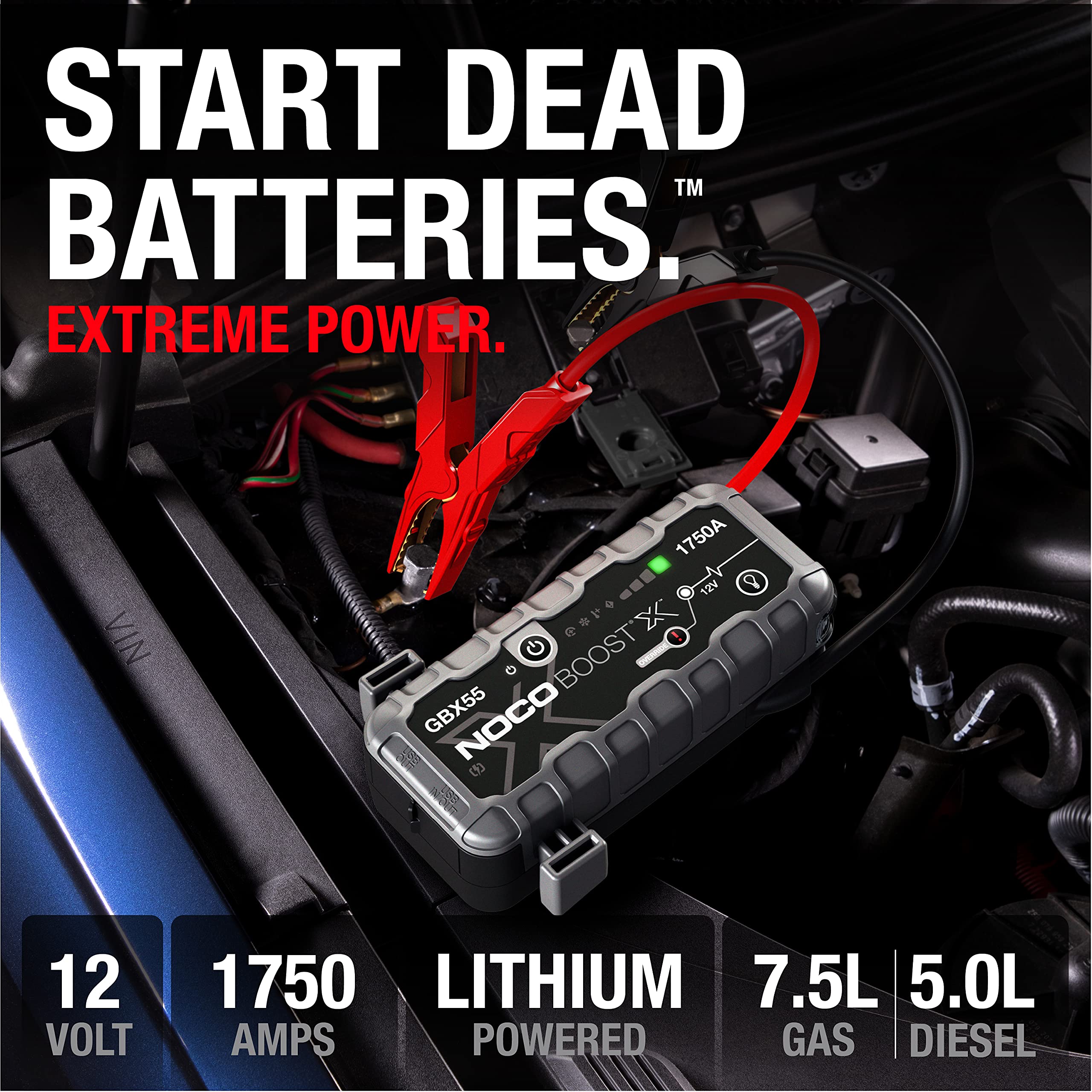 NOCO Boost X GBX55: 1750A UltraSafe Starthilfe Powerbank – 12V Lithium-Starthilfegerät & Starterkabel – Tragbarer Booster für Benziner bis 7,5L & Diesel bis 5,0L