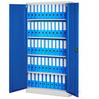 Jan Nowak Aktenschrank C001H Büroschrank Metallschrank Stahlschrank Werkzeugschrank Stahlblech Pulverbeschichtet Flügeltürschrank Abschließbar 195 cm x 90 cm x 40 cm (grau/blau)
