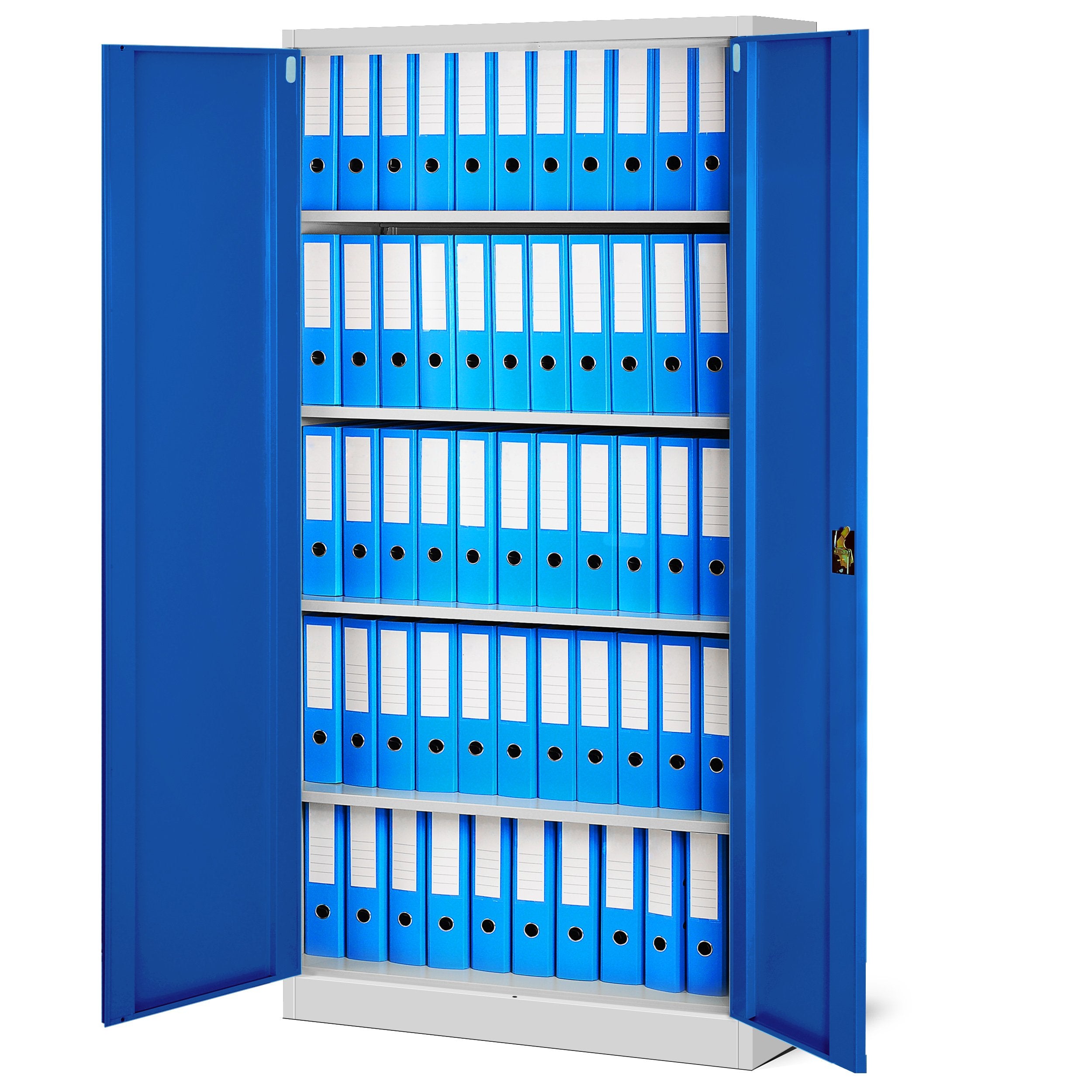 Jan Nowak Aktenschrank C001H Büroschrank Metallschrank Stahlschrank Werkzeugschrank Stahlblech Pulverbeschichtet Flügeltürschrank Abschließbar 195 cm x 90 cm x 40 cm (grau/blau)