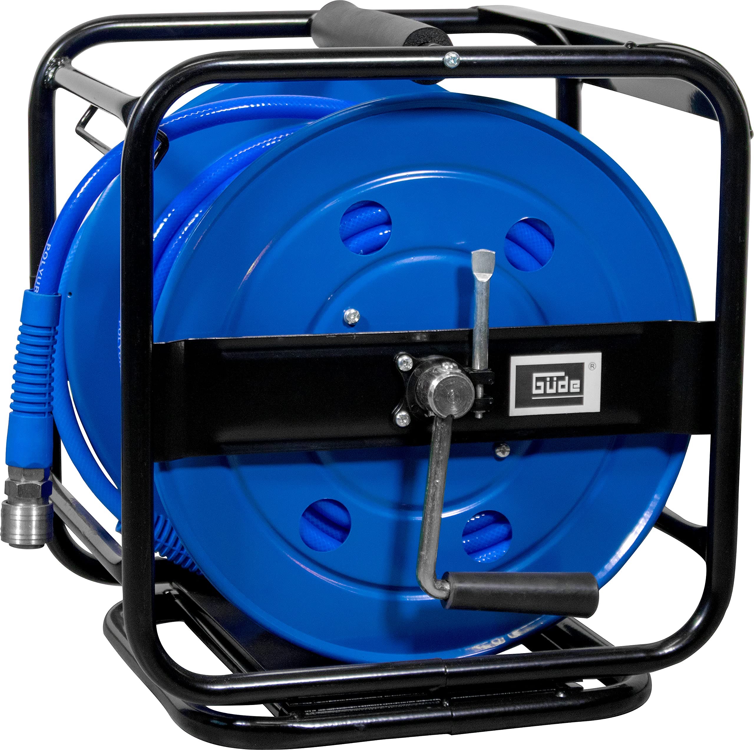 Güde 2881 Druckluftschlauchtrommel 30 m (verwindungsfreie Rahmenkonstruktion, 360° drehbar, Knickschutz), Blau/Schwarz