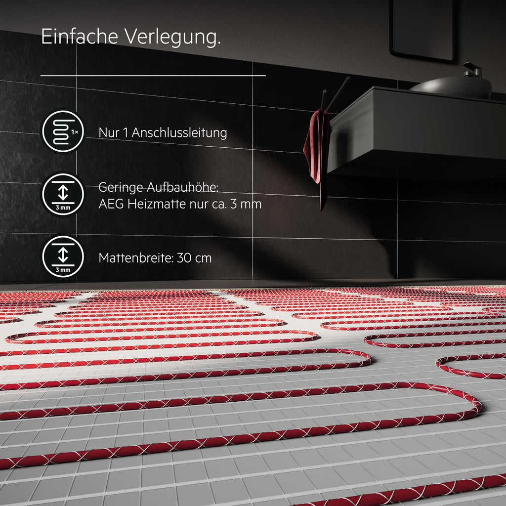 AEG elektrische Fußbodenheizung, Komplettset 5 m², 200 W/m², Comfort Turbo Thermo Boden TBS TC 200/5 Set Plus, 205822
