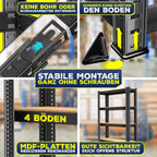 MASKO® 2er-Set Lagerregal Schwerlastregal, Kellerregal, 160 x 80 x 40 cm, bis 700kg belastbar, 4 verstellbare Ablagen, MDF-Platten Regal aus Metall, Steckregal, Werkstattregal, Keller, Garage Schwarz