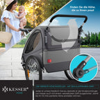 KESSER® Kinderanhänger Fahrradanhänger 360° Drehbar mit Federung 2in1 Joggerfunktion Kinderfahrradanhänger + 5-Punkt Gurt Jogger Fahrrad Anhänger für 1 bis 2 Kinder max. 40kg Inkl. Warnfahne Hellgrau
