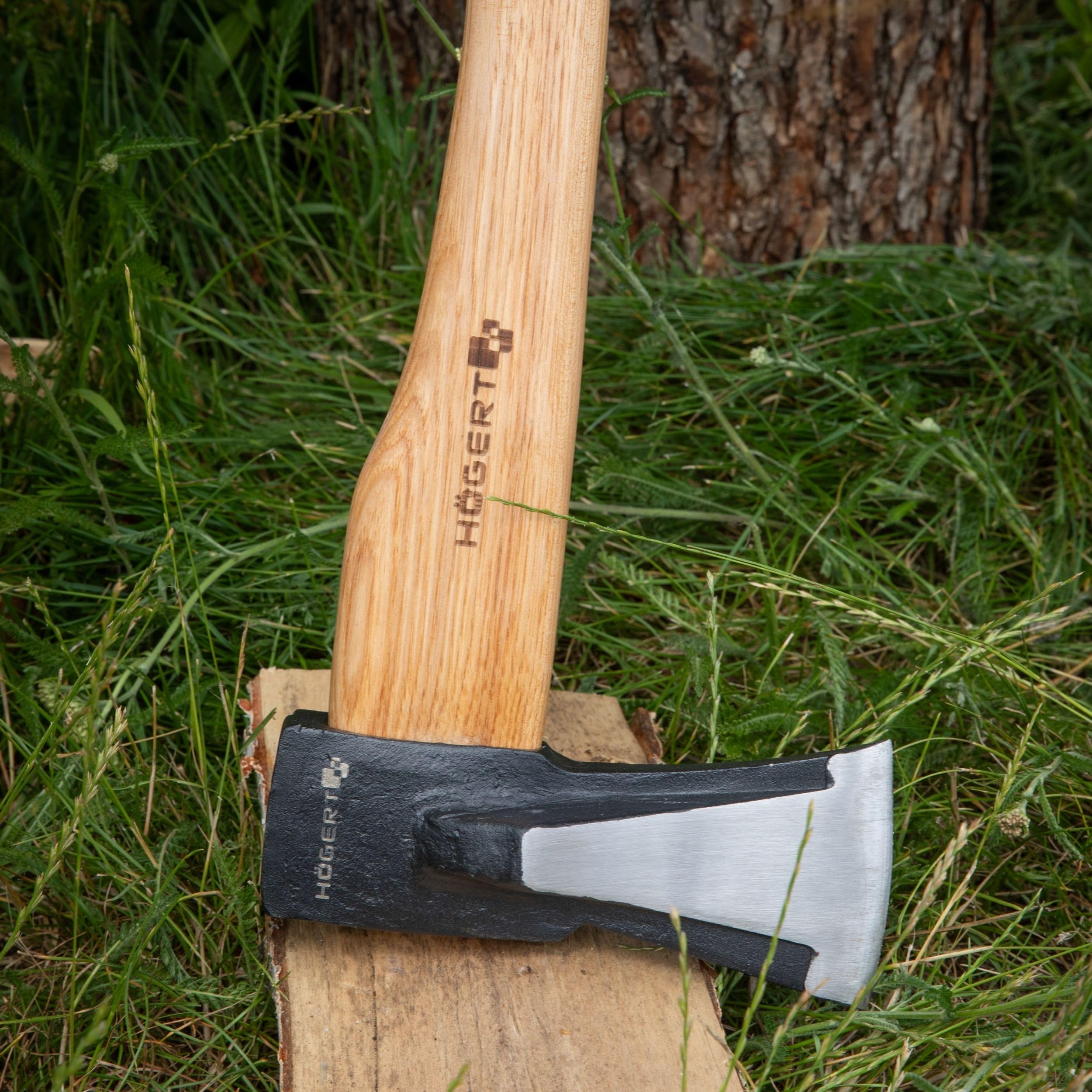 HÖGERT TECHNIK Spaltaxt 2000g, Hickory-Holzgriff, gehärteter Stahl, 47-55 HRC, UV-Beschichtung, Keilbefestigung, extra Stabilität, ideal zum Spalten von Baumstämmen und Holz