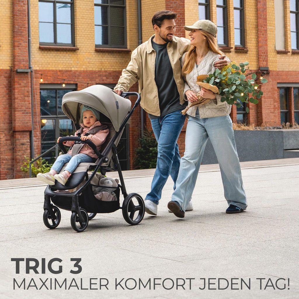 Kinderkraft TRIG 3 Kinderwagen, Kinderbuggy, Liegewagen, Sportwagen, Buggy, Zusammenklappen, Breite und tiefe Sitz, mit Liegeposition, 4 Rad Dämpfung, Große Dach, 5-Punkt-Gurt, bis zu 25 kg, Grau