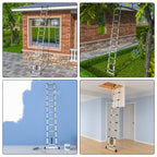 gymount Aluminium Teleskopleiter 3,8 m, Leiter Ausziehbar mit Stabilisator und Abnehmbaren Haken, Klappleiter, Mehrzweckleiter, Stehleiter, Haushaltsleiter, Außenleiter, 150 kg Belastbarkeit