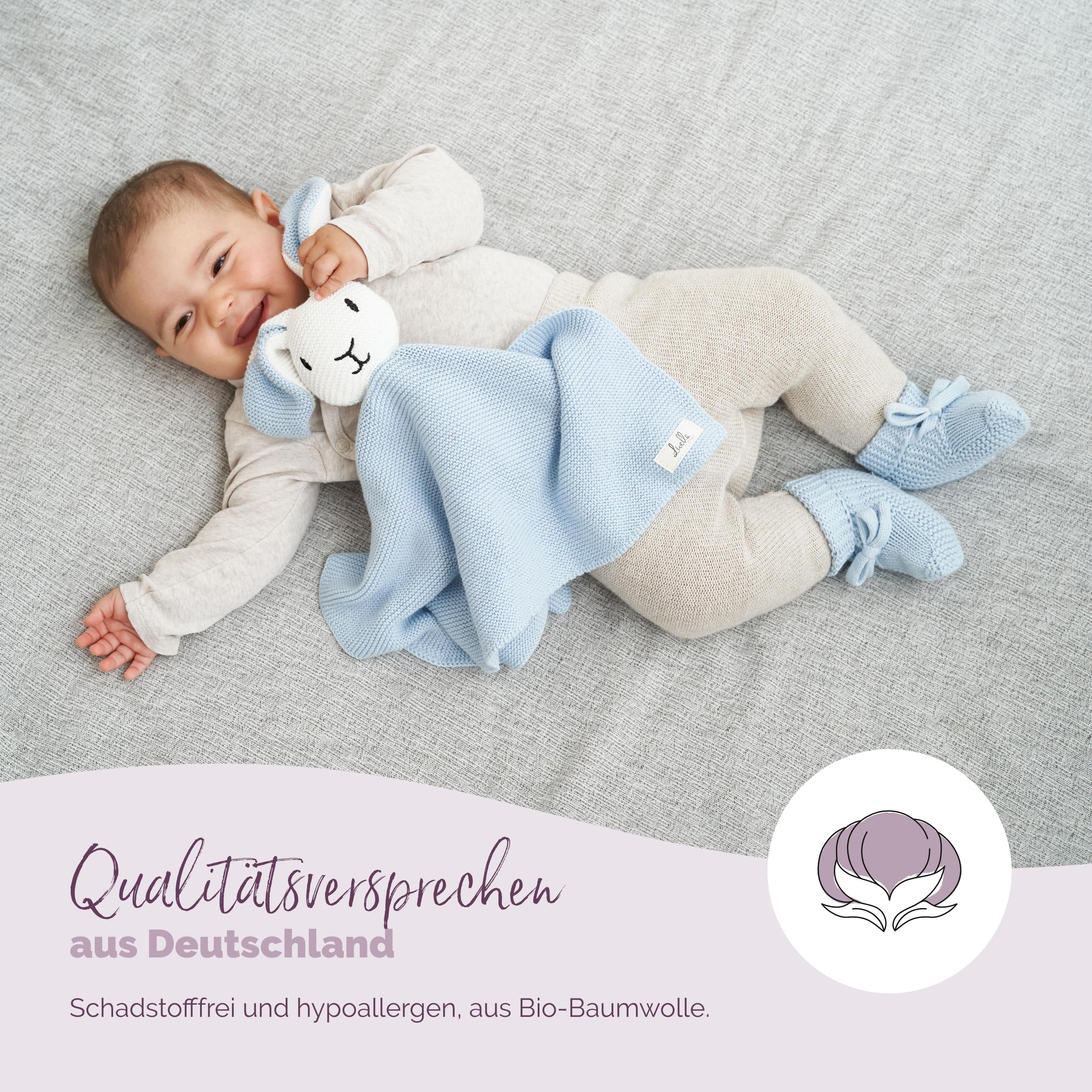 Livella Kuscheltuch „Hase“ mit Söckchen - Reine Bio-Baumwolle – Premium Schmusetuch, Kuscheldecke, Schmusedecke, Strickdecke - Samtweich & atmungsaktiv - Oeko-TEX® Standard 100 und GOTS Zertifiziert