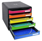 Exacompta 309798D Premium Ablagebox mit 5 Schubladen für DIN A4+ Dokumente. Stapelbare Schubladenbox mit hoher Kapazität für mehr Platz auf dem Schreibtisch Big Box Iderama Schwarz|Bunt