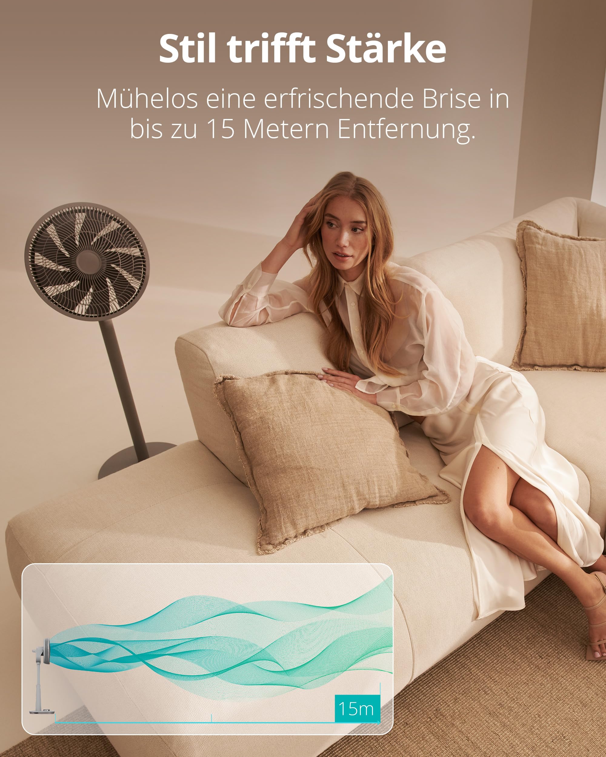 Duux Whisper 2 Standventilator Leise - Sparsamer DC-Motor mit 26 Geschwindigkeiten - Ventilator Höhenverstellbar (73-95cm) - Horizontale + Vertikale Oszillation - Grau