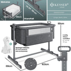 KESSER® Zustellbett Hubi 3in1 Baby Beistellbett Reisebett Babybett mit weich Matratze mit Rollen Kinderbett 5Fach Höhenverstellung Faltbare Seitenwand für Zuhause und Unterwegs + Spanngurt Dunkelgrau