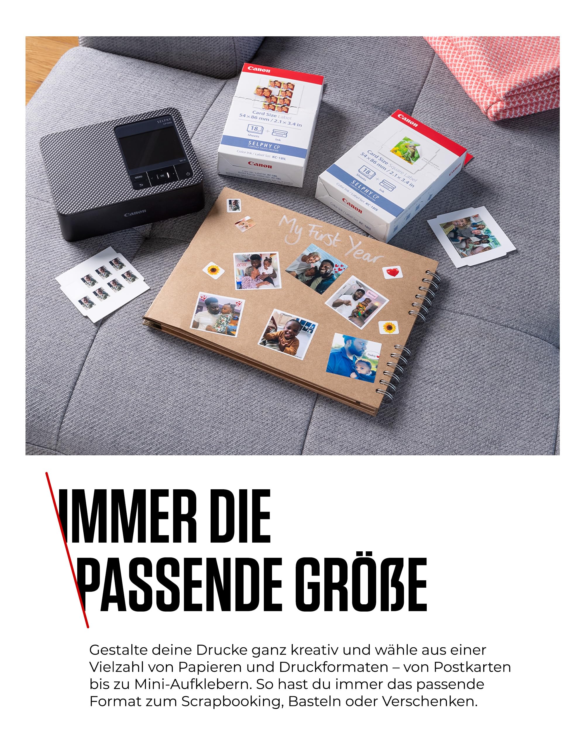 Canon SELPHY CP1500 Kompakter Fotodrucker – Drahtloses Drucken, Langlebige Fotos, USB-C & SD-Kartenanschluss – Perfekt für Scrapbooks und Fotoalben (Schwarz)