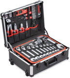 Meister Werkzeugtrolley 156-teilig - Werkzeug-Set-Mit Rollen- Teleskophandgriff/Profi Werkzeugkoffer befüllt/Werkzeugkiste fahrbar /Werkzeugbox komplett mit Werkzeug, Schwarz/Silber, 8971440
