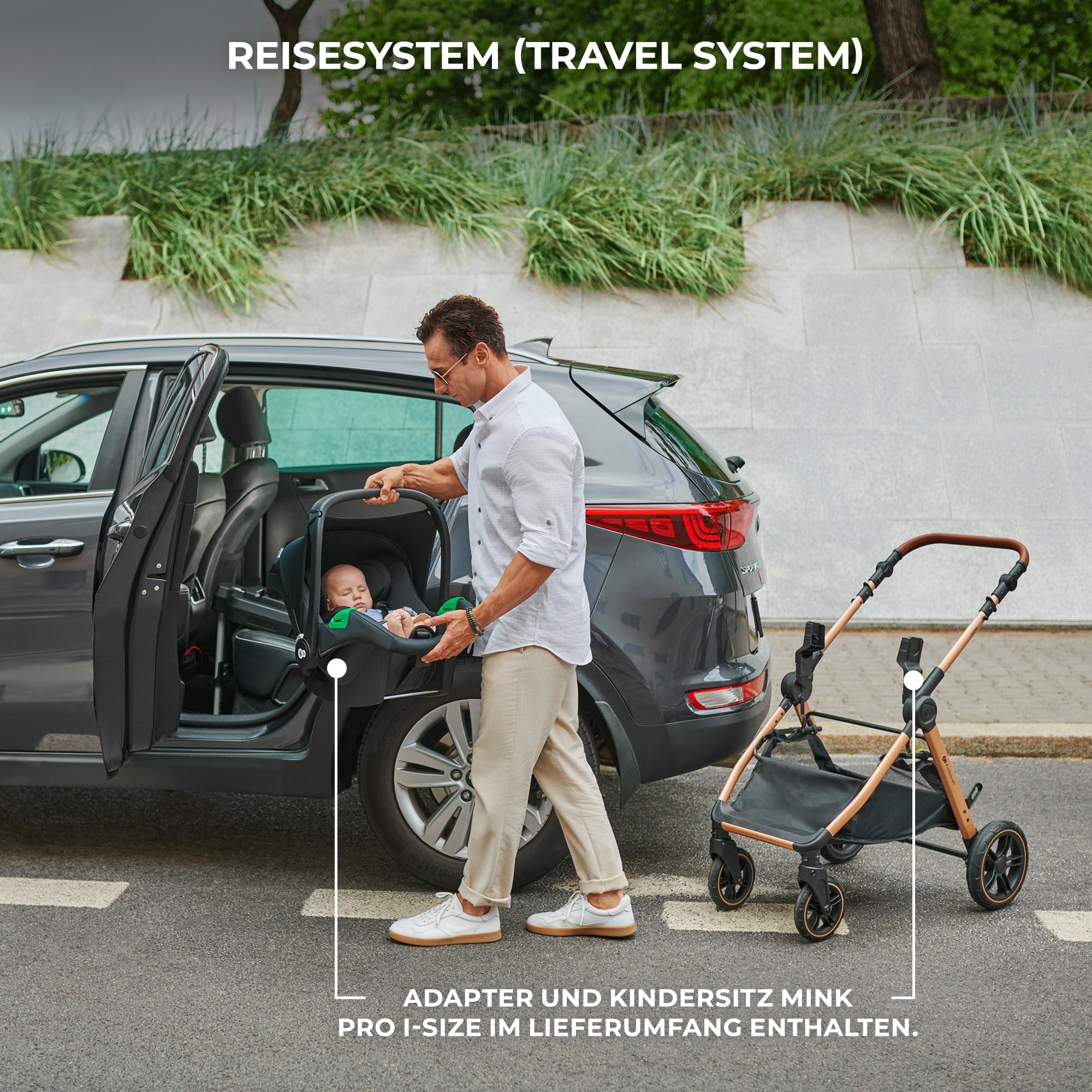 Kinderkraft ESME Kinderwagen 3 in 1 komplettset bis 26 kg, Kombikinderwagen reisesysteme mit Babyschale I-size 40-75 cm, Zusammenklappen, Liegeposition, Grau