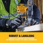 DEWALT 18V Akku-Kombifräse (einsetzbar als Ober- oder Kantenfräse, bürstenloser Motor, 6-8 mm Werkzeugaufnahme, max. Fräs-ø: 36 mm, Fräskorbhub: 55 mm, Lieferung ohne Akku & Ladegerät), DCW604NT-XJ