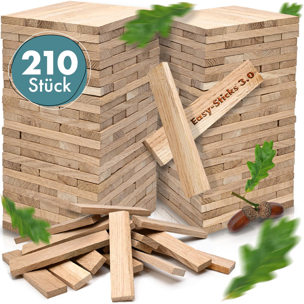 Easy-Sticks 3.0 Eiche – 210 Stück – Bastelholz OHNE Klebeband – Hölzchen für DIY Projekte und Deko – Hölzer zum Bauen und Verkleiden