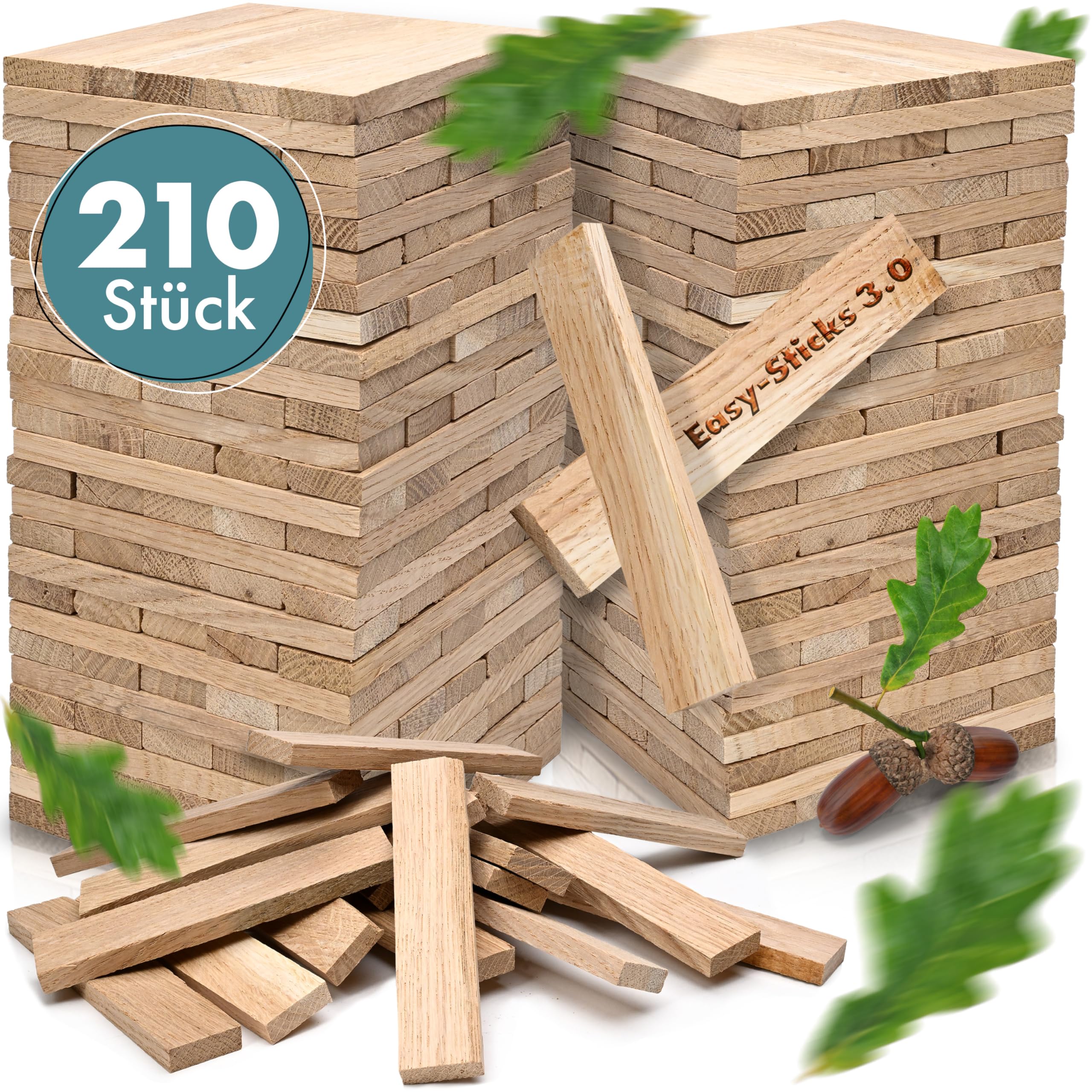 Easy-Sticks 3.0 Eiche – 210 Stück – Bastelholz OHNE Klebeband – Hölzchen für DIY Projekte und Deko – Hölzer zum Bauen und Verkleiden