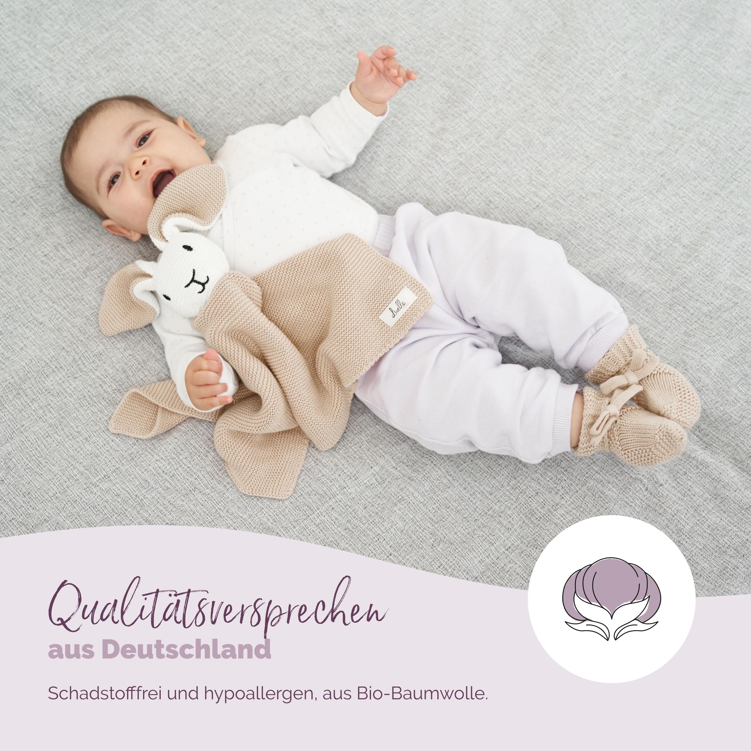 Livella Kuscheltuch „Hase“ mit Söckchen - Reine Bio-Baumwolle – Premium Schmusetuch, Kuscheldecke, Schmusedecke, Strickdecke - Samtweich & atmungsaktiv - Oeko-TEX® Standard 100 und GOTS Zertifiziert