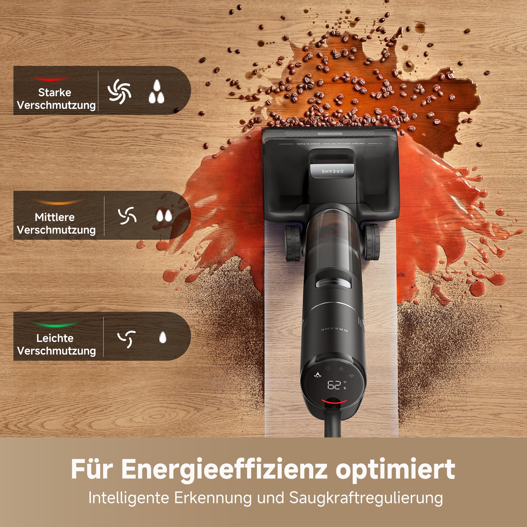 dreame H15S Nass- und Trockensauger, 3-fache Kantenreinigung, KI-Roboterarm, 21.000 Pa Saugkraft, verhedderungsfrei, 90 °C Bürstenreinigung, leise 90 °C Trocknung, flaches 180°-Design, App-Steuerung
