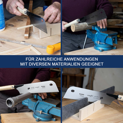 Augusta-Heckenrose Japansäge Kataba 270 mm I Traditionelle Säge aus Bandstahl C75 für Feinschnitte I Holzsäge mit verkürztem Stahlrücken & Bastgriff