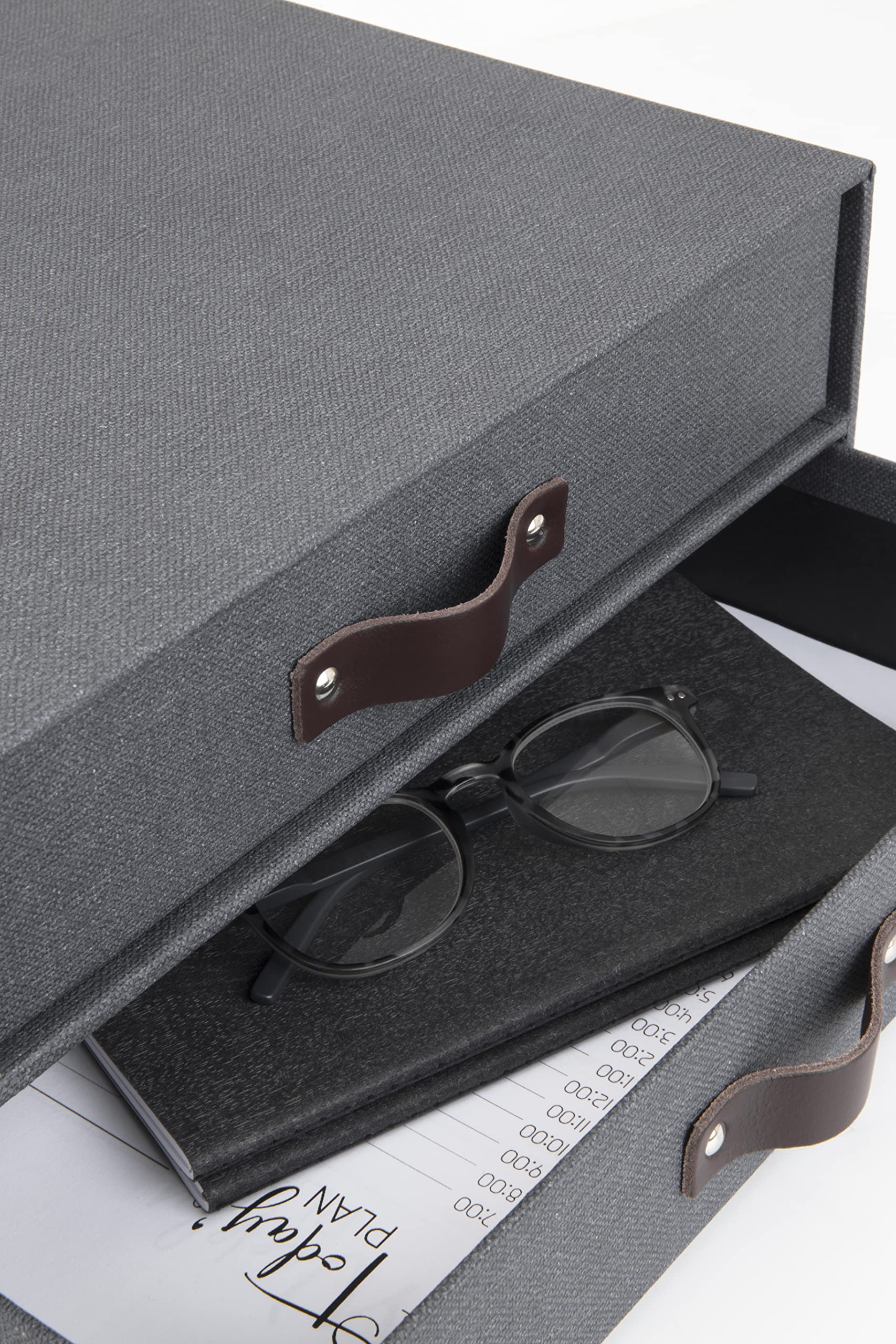 BIGSO BIRGER Schubladenbox – Aufbewahrungsbox mit 2 Schubladen – Schreibtisch Ablage für Dokumente & Bürobedarf – Ablagesystem aus recycelter Faserplatte und Papier – schwarz