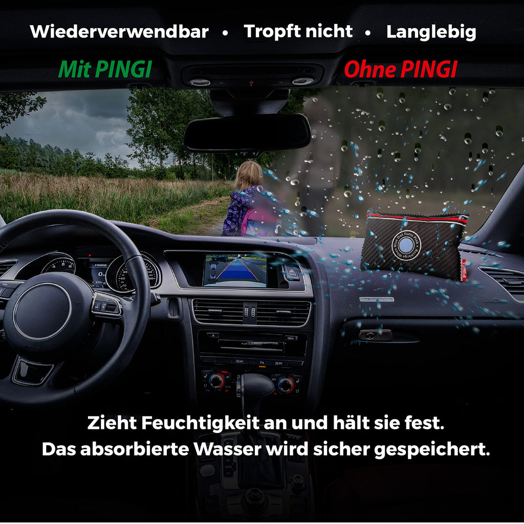 Pingi Wiederverwendbarer Auto Luftentfeuchter Beutel (1 x 300g) - Feuchtigkeit Kondensation Feuchtigkeitsabsorber für Auto & Zuhause, 100% Auslaufsicher & Wiederverwendbar, Mikrowelle